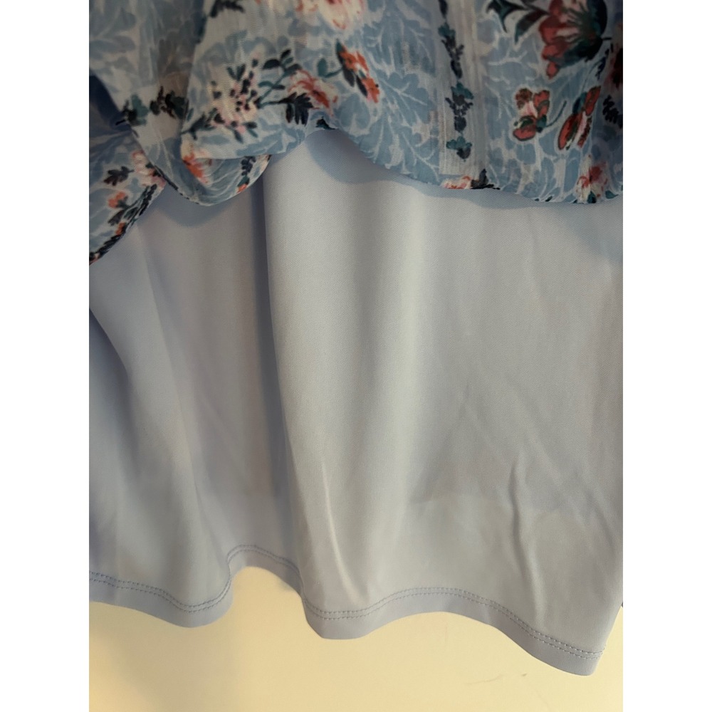 LC Romantic Blue Floral Square Neck Blouse Long Sleeve Ruffle Cuff Top Medium - Picture 5 of 10